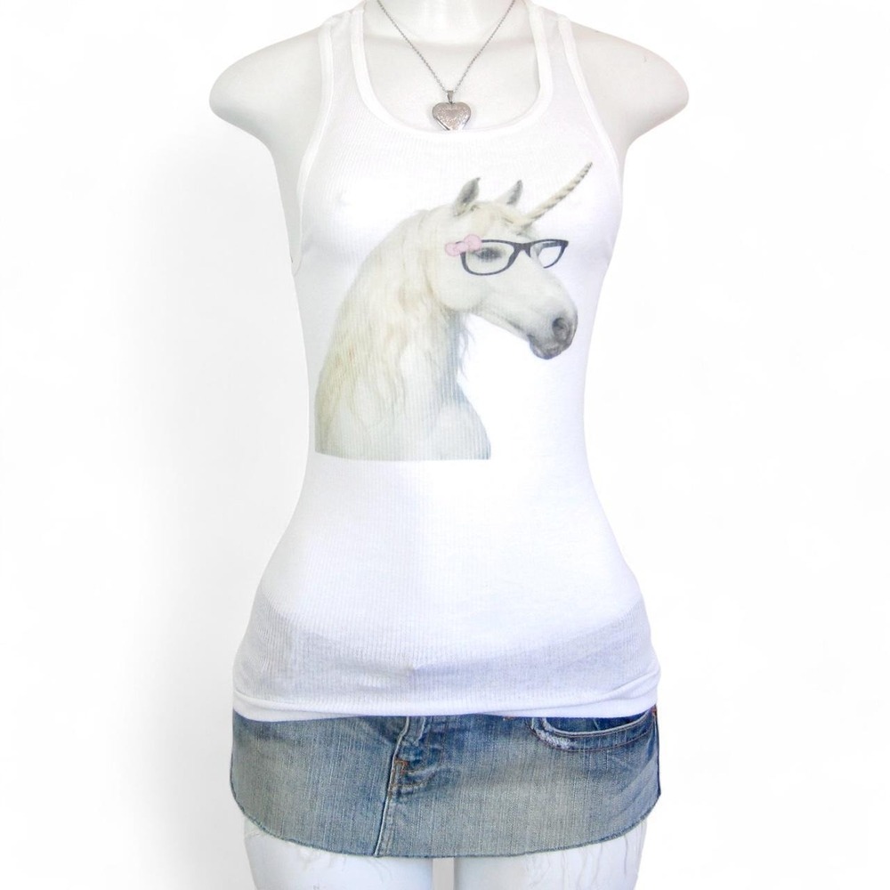 vintage y2k unicorn graphic white tank top